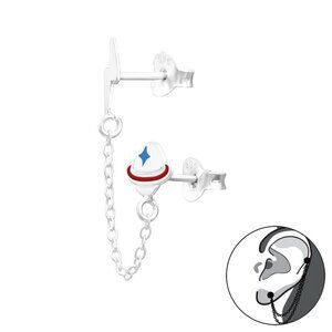 Sterling Silver Lightning Bolt and Saturn Ear Jacket with Hanging Chain​